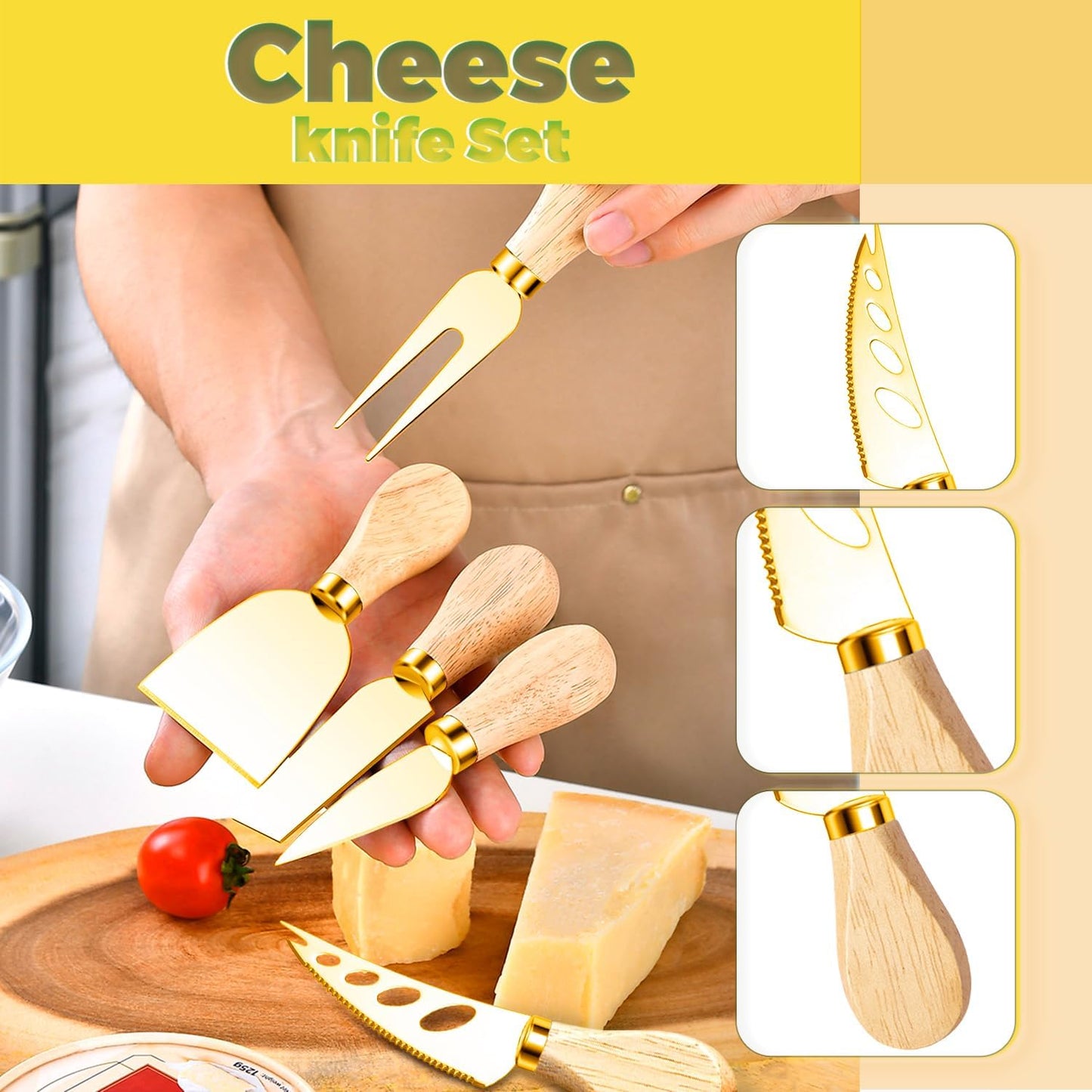 Charcuterie Boards Accessories Gold Charcuterie Utensils Cheese Butter Spreader Knife Set with Wooden Handles Small Serving Tongs Mini Forks and Spoons Flags Toothpick for Party Platter Appetizers