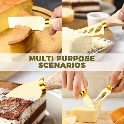 Charcuterie Boards Accessories Gold Charcuterie Utensils Cheese Butter Spreader Knife Set with Wooden Handles Small Serving Tongs Mini Forks and Spoons Flags Toothpick for Party Platter Appetizers