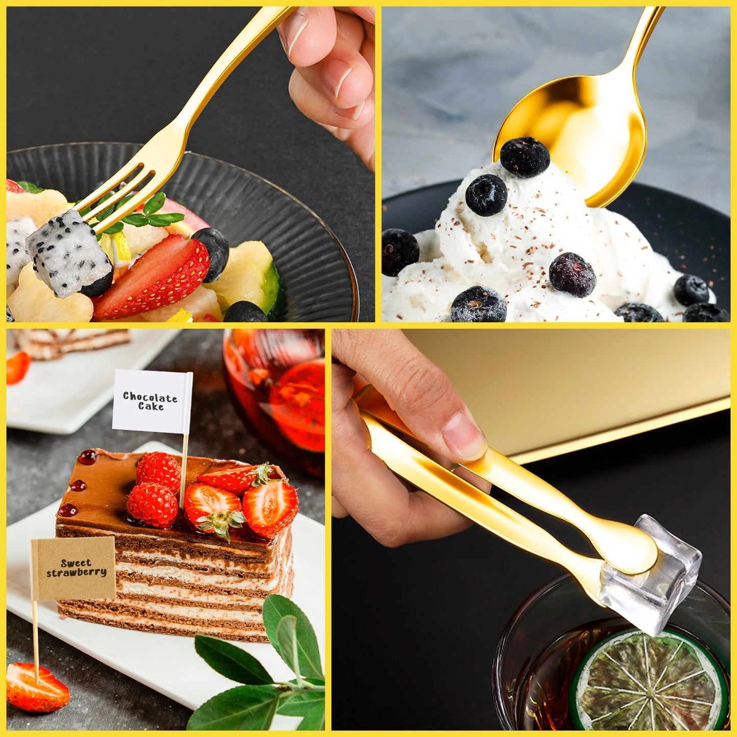 Charcuterie Boards Accessories Gold Charcuterie Utensils Cheese Butter Spreader Knife Set with Wooden Handles Small Serving Tongs Mini Forks and Spoons Flags Toothpick for Party Platter Appetizers