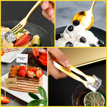 Charcuterie Boards Accessories Gold Charcuterie Utensils Cheese Butter Spreader Knife Set with Wooden Handles Small Serving Tongs Mini Forks and Spoons Flags Toothpick for Party Platter Appetizers