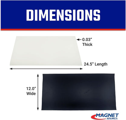 Flexible Magnetic Sheet - Non-Adhesive Magnet - Ideal for Car Signs - Strong DIY Magnets for Fridge, Dry Erase Board, Crafting - 24.5" L x 12" W - White Vinyl Front - 1-Pack