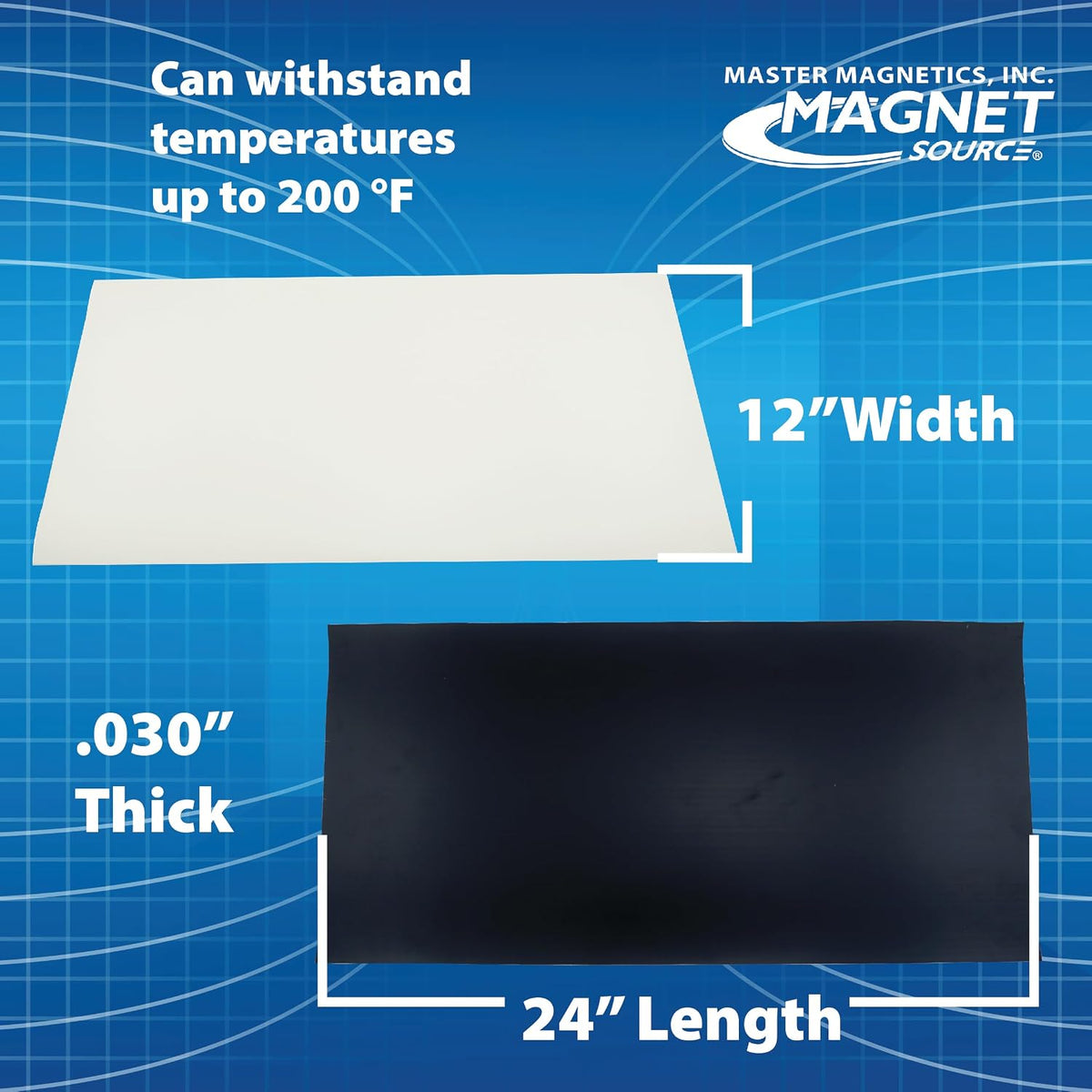 Flexible Magnetic Sheet - Non-Adhesive Magnet - Ideal for Car Signs - Strong DIY Magnets for Fridge, Dry Erase Board, Crafting - 24.5" L x 12" W - White Vinyl Front - 1-Pack