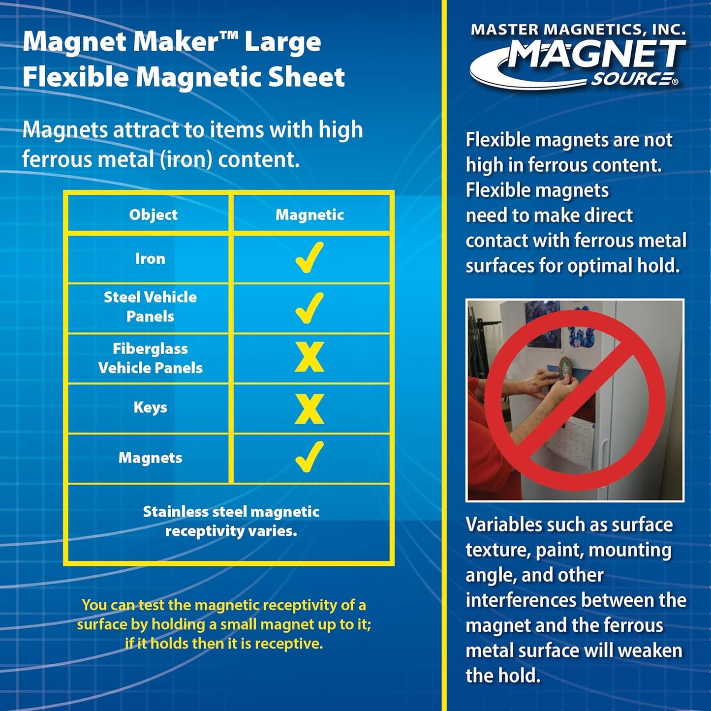 Flexible Magnetic Sheet - Non-Adhesive Magnet - Ideal for Car Signs - Strong DIY Magnets for Fridge, Dry Erase Board, Crafting - 24.5" L x 12" W - White Vinyl Front - 1-Pack