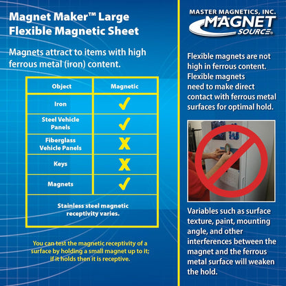 Flexible Magnetic Sheet - Non-Adhesive Magnet - Ideal for Car Signs - Strong DIY Magnets for Fridge, Dry Erase Board, Crafting - 24.5" L x 12" W - White Vinyl Front - 1-Pack