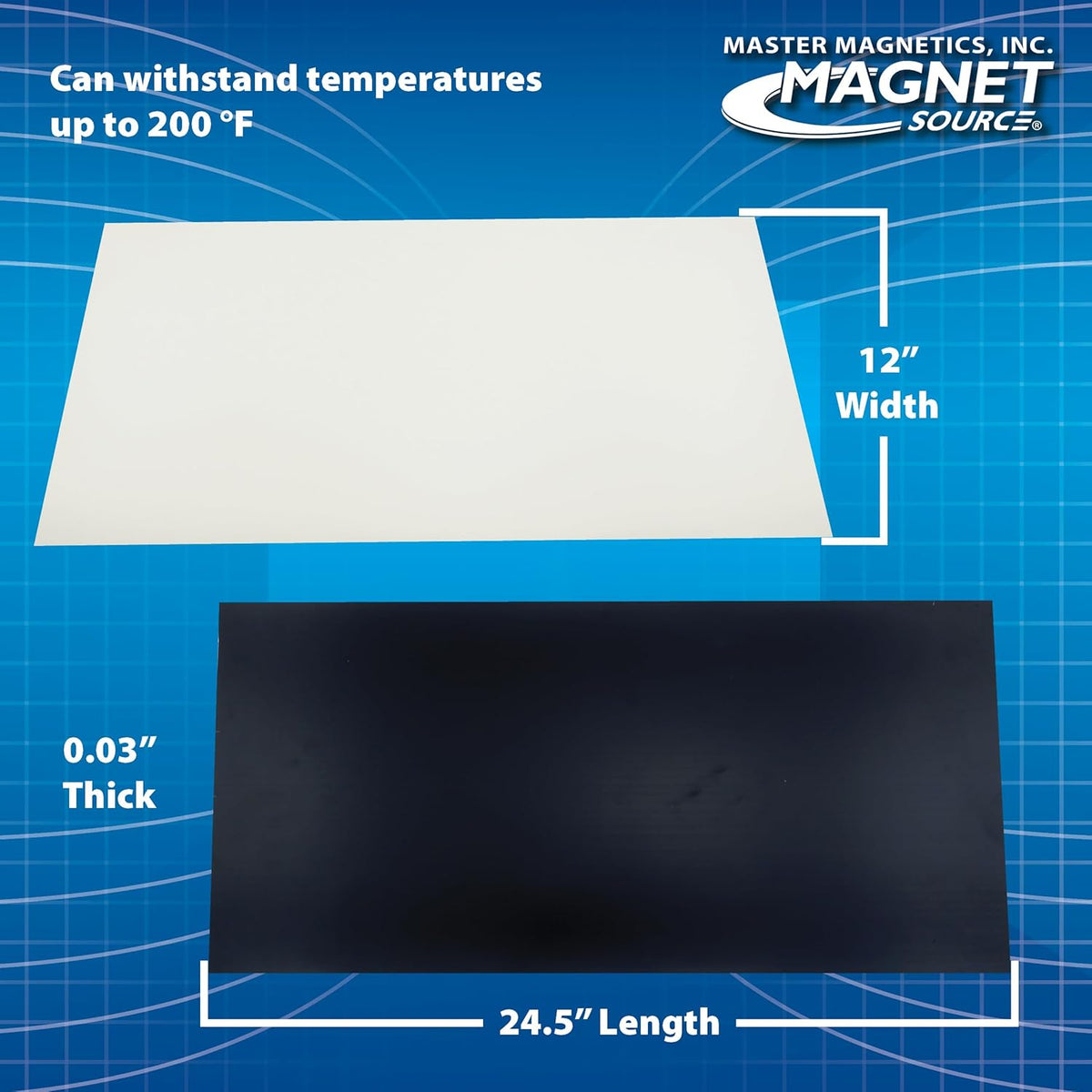 Flexible Magnetic Sheet - Non-Adhesive Magnet - Ideal for Car Signs - Strong DIY Magnets for Fridge, Dry Erase Board, Crafting - 24.5" L x 12" W - White Vinyl Front - 1-Pack