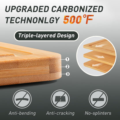 3 Packs Bamboo Cutting Board Set with Non Slip Feet Holder and Over Sink Nice Solid Thick Wood Juice Groove Chopping Board Extra Large Big Small Best Hardwood Kitchen Organic Vegetable Meat BBQ Kit