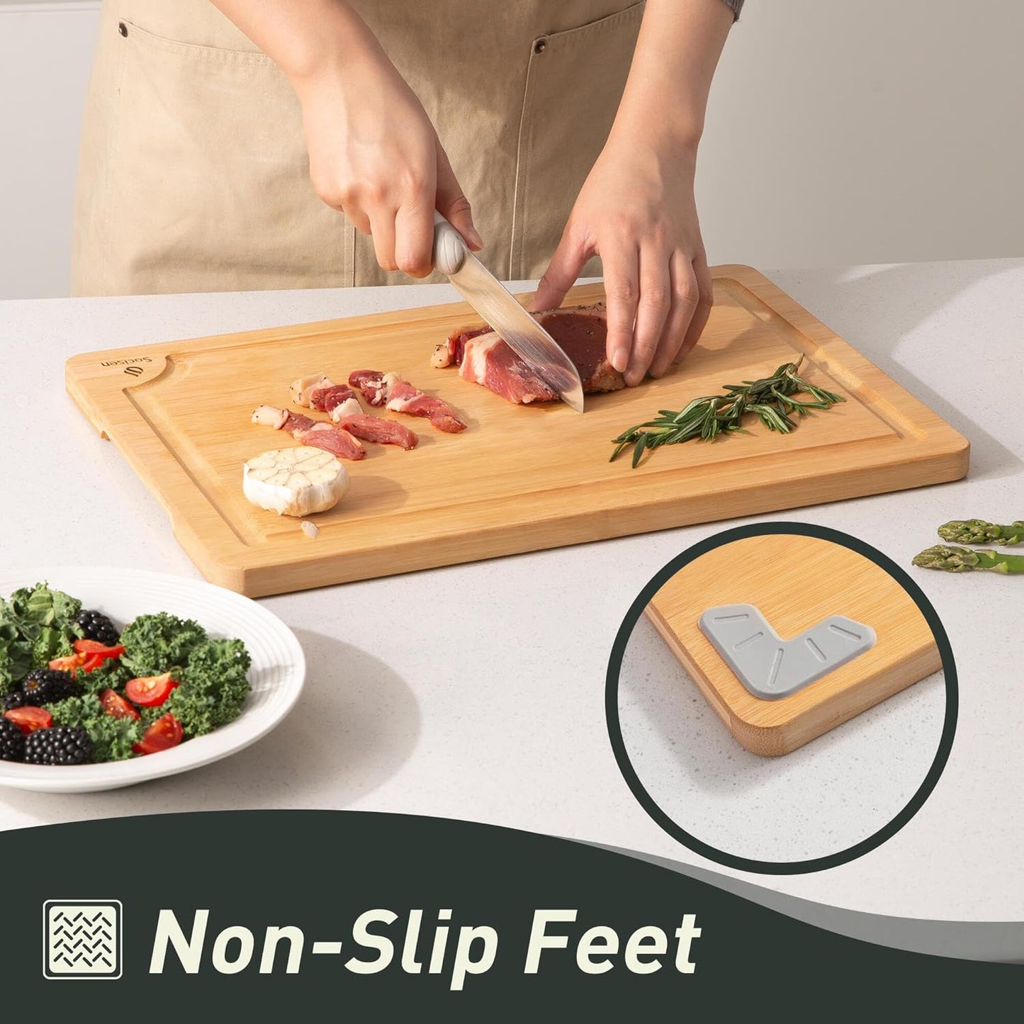 3 Packs Bamboo Cutting Board Set with Non Slip Feet Holder and Over Sink Nice Solid Thick Wood Juice Groove Chopping Board Extra Large Big Small Best Hardwood Kitchen Organic Vegetable Meat BBQ Kit