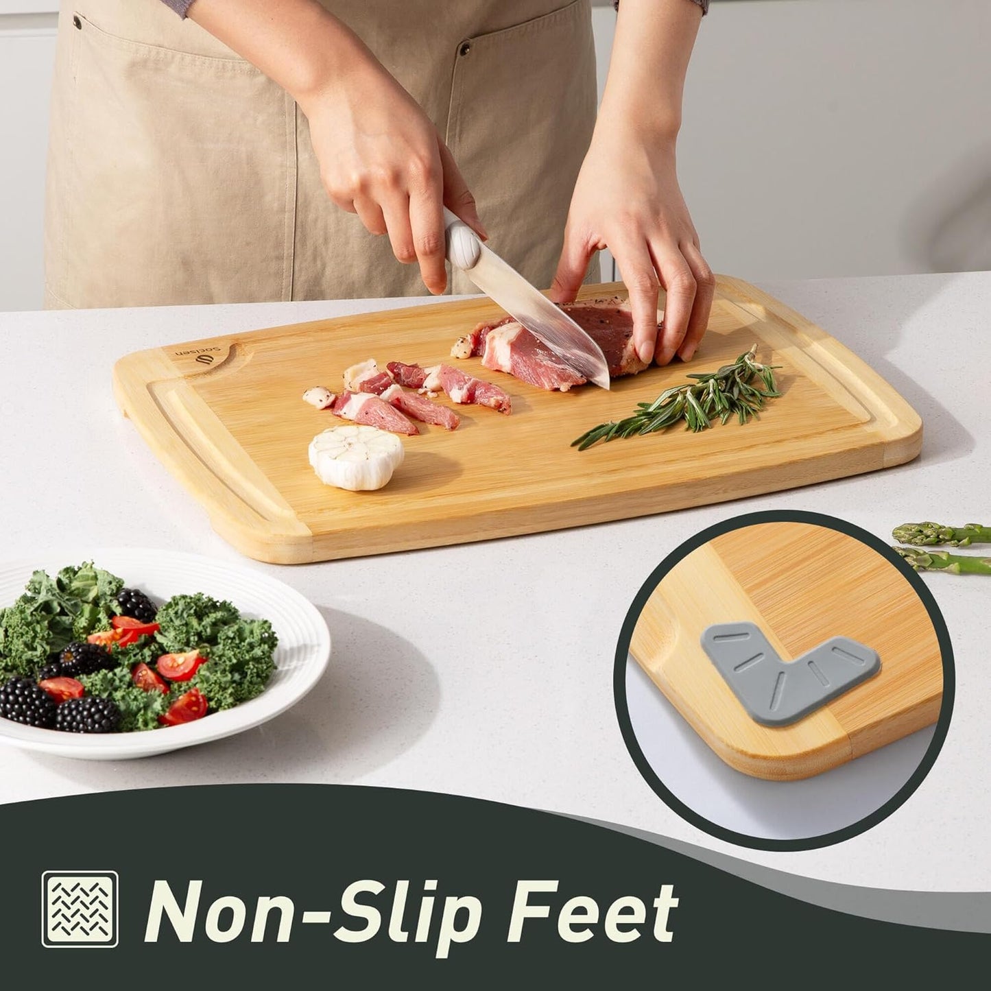3 Packs Bamboo Cutting Board Set with Non Slip Feet Holder and Over Sink Nice Solid Thick Wood Juice Groove Chopping Board Extra Large Big Small Best Hardwood Kitchen Organic Vegetable Meat BBQ Kit