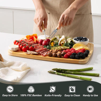3 Packs Bamboo Cutting Board Set with Non Slip Feet Holder and Over Sink Nice Solid Thick Wood Juice Groove Chopping Board Extra Large Big Small Best Hardwood Kitchen Organic Vegetable Meat BBQ Kit