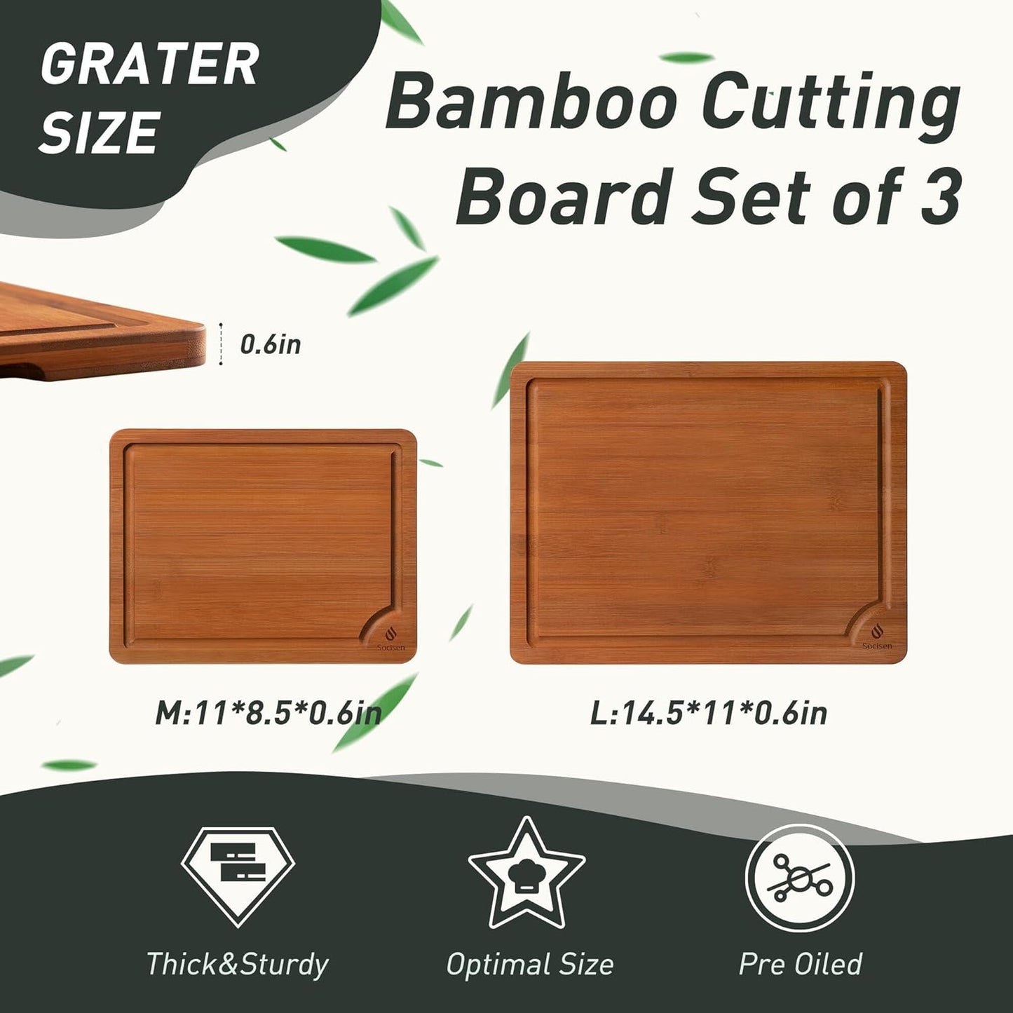3 Packs Bamboo Cutting Board Set with Non Slip Feet Holder and Over Sink Nice Solid Thick Wood Juice Groove Chopping Board Extra Large Big Small Best Hardwood Kitchen Organic Vegetable Meat BBQ Kit