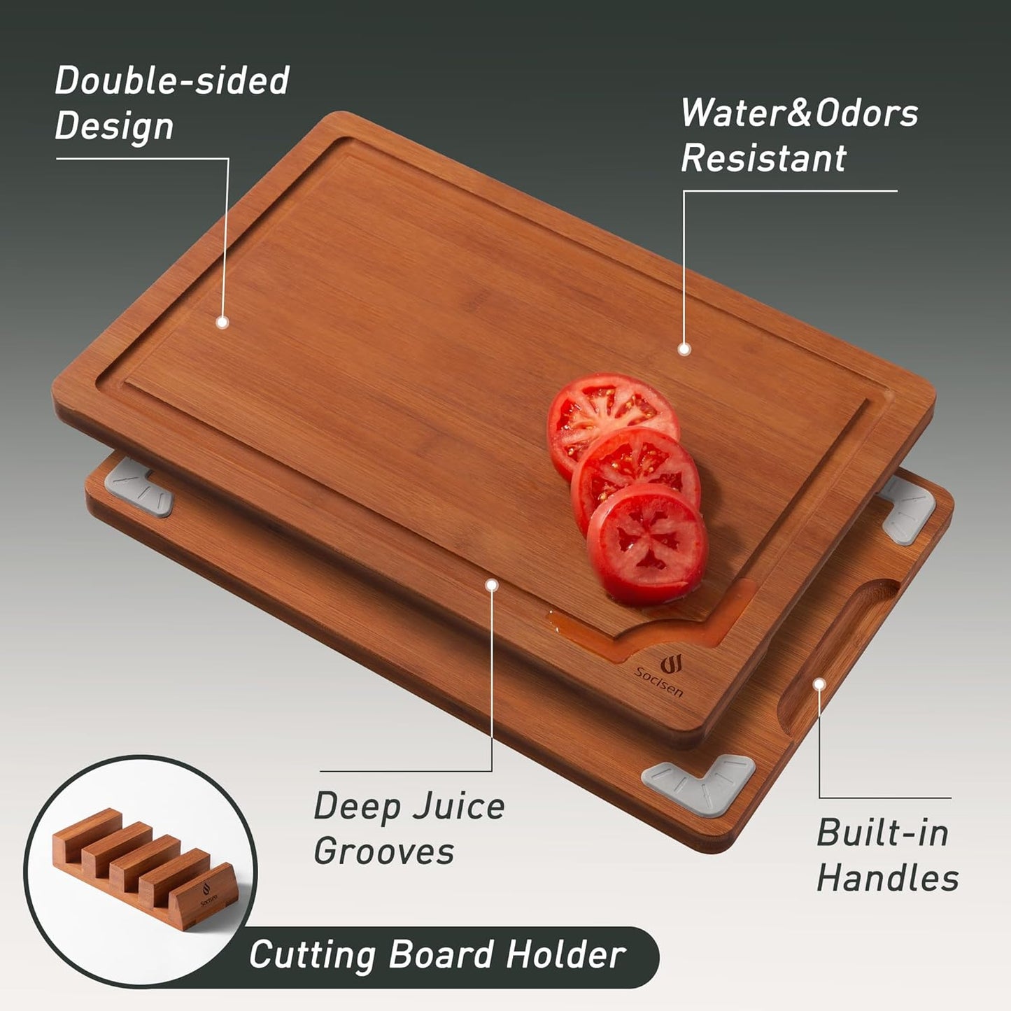 3 Packs Bamboo Cutting Board Set with Non Slip Feet Holder and Over Sink Nice Solid Thick Wood Juice Groove Chopping Board Extra Large Big Small Best Hardwood Kitchen Organic Vegetable Meat BBQ Kit