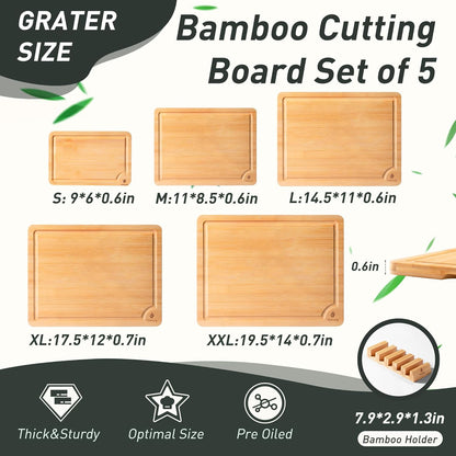 3 Packs Bamboo Cutting Board Set with Non Slip Feet Holder and Over Sink Nice Solid Thick Wood Juice Groove Chopping Board Extra Large Big Small Best Hardwood Kitchen Organic Vegetable Meat BBQ Kit
