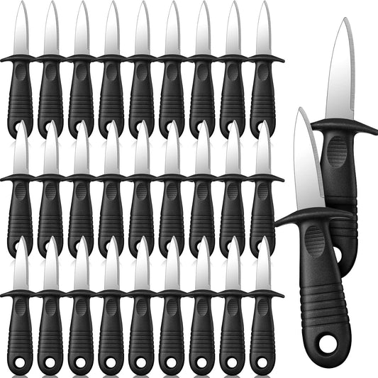 30 Pcs Oyster Shucking Knife Stainless Steel Shucker Oyster Opener with Non Slip Handle for Clam Crab Kitchen Shrimp Shellfish Seafood Tools, 5.79 Inch(Black)