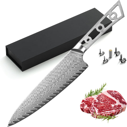 KATSURA Woodworking Project Kit – Gyuto Chef Knife Blank – 8 Inch with 50mm wide blade – Japanese Premium AUS 10, 67 Layers Damascus Steel – Thunder-X Series – NO LOGO