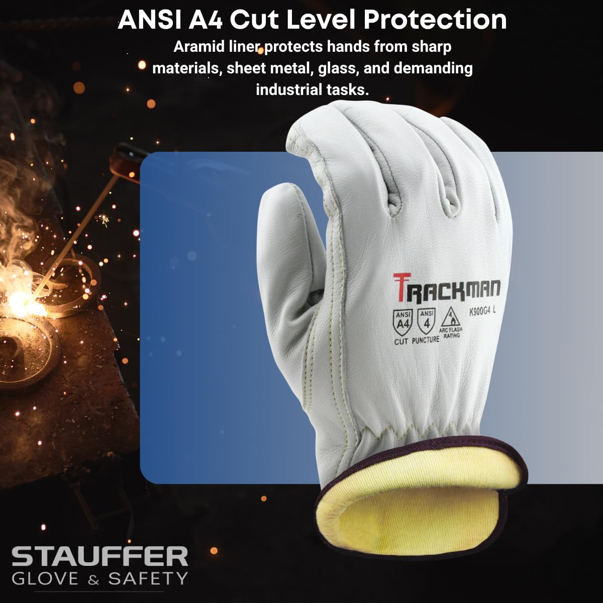 Stauffer Trackman Premium Goatskin Leather, Kevlar lined, Cut Resistant Work Gloves (Large)