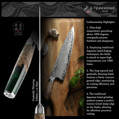 Japanese Gyutou Knife Pro. Handcrafted 8 inch Chef Knife Handmade Forged Knife Japan VG-10 Damascus Steel -Kokoro ser.