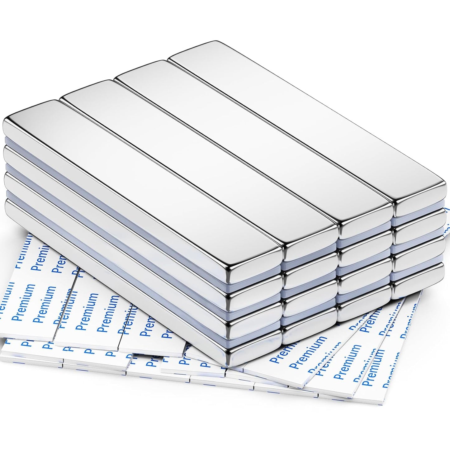 Strong Magnets with Adhesive Backing, 16 Pack 60x10x3mm, Heavy Duty | Neodymium bar magnets with a slim mounting profile; for garage storage, cabinet closures, shower doors and wall signs