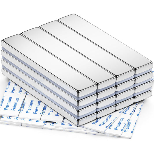 Strong Magnets with Adhesive Backing, 16 Pack 60x10x3mm, Heavy Duty | Neodymium bar magnets with a slim mounting profile; for garage storage, cabinet closures, shower doors and wall signs
