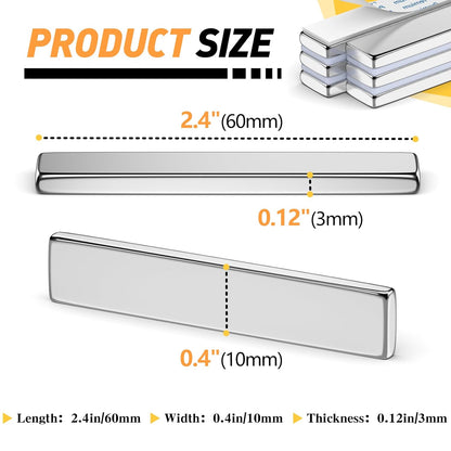 Strong Magnets with Adhesive Backing, 16 Pack 60x10x3mm, Heavy Duty | Neodymium bar magnets with a slim mounting profile; for garage storage, cabinet closures, shower doors and wall signs