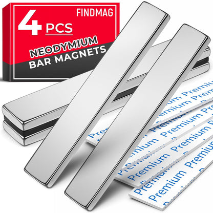 Strong Magnets with Adhesive Backing, 16 Pack 60x10x3mm, Heavy Duty | Neodymium bar magnets with a slim mounting profile; for garage storage, cabinet closures, shower doors and wall signs