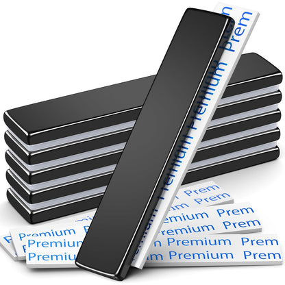 Strong Magnets with Adhesive Backing, 16 Pack 60x10x3mm, Heavy Duty | Neodymium bar magnets with a slim mounting profile; for garage storage, cabinet closures, shower doors and wall signs