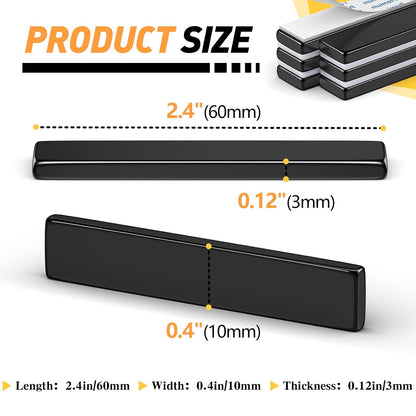 Strong Magnets with Adhesive Backing, 16 Pack 60x10x3mm, Heavy Duty | Neodymium bar magnets with a slim mounting profile; for garage storage, cabinet closures, shower doors and wall signs