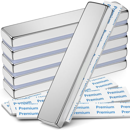 Strong Magnets with Adhesive Backing, 16 Pack 60x10x3mm, Heavy Duty | Neodymium bar magnets with a slim mounting profile; for garage storage, cabinet closures, shower doors and wall signs