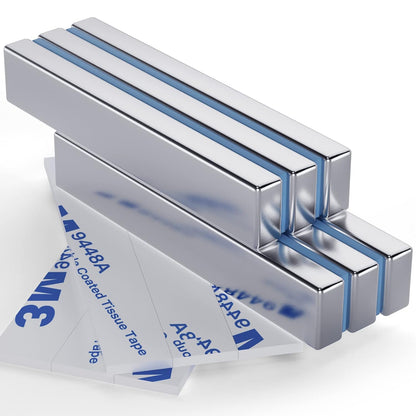 Strong Magnets with Adhesive Backing, 16 Pack 60x10x3mm, Heavy Duty | Neodymium bar magnets with a slim mounting profile; for garage storage, cabinet closures, shower doors and wall signs