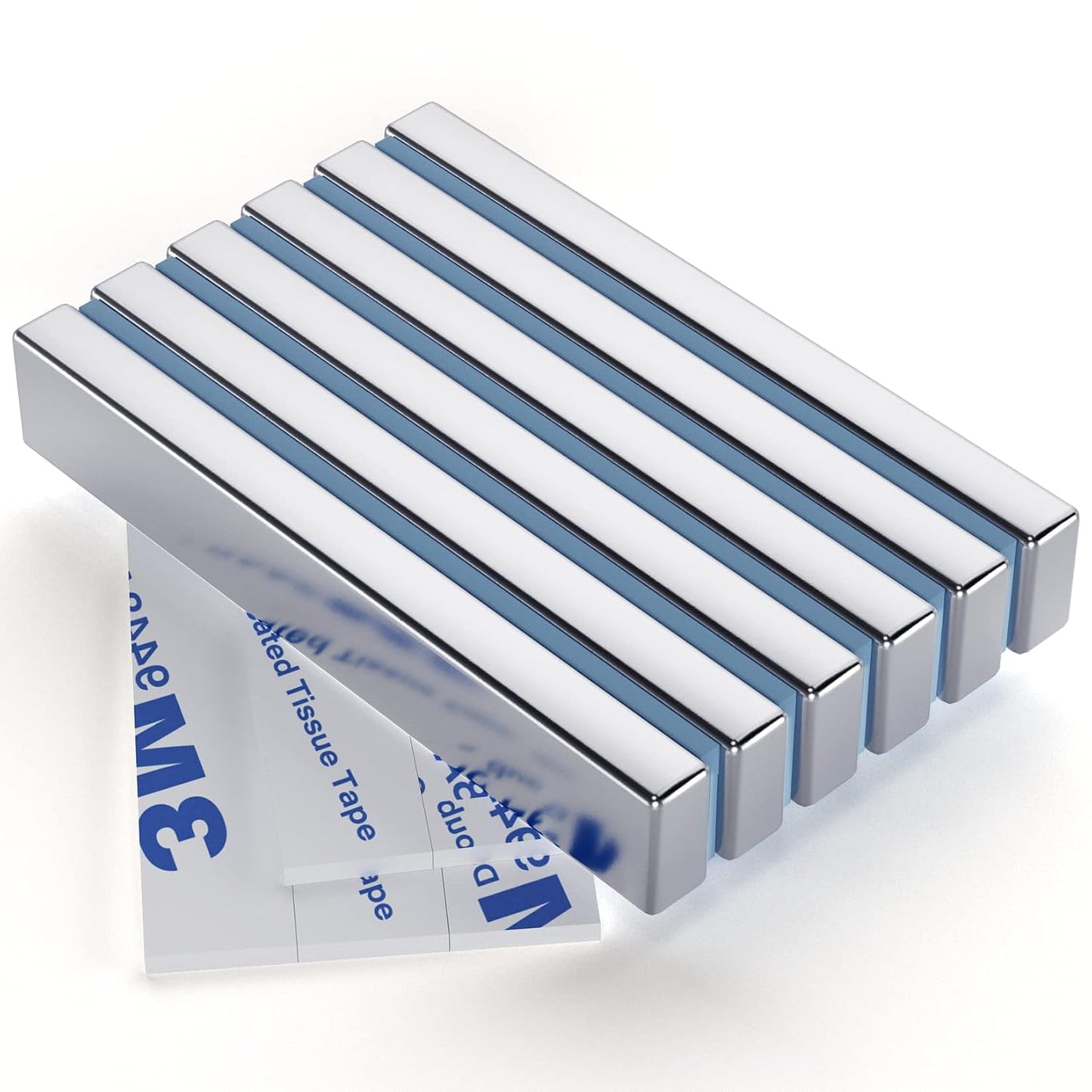 Strong Magnets with Adhesive Backing, 16 Pack 60x10x3mm, Heavy Duty | Neodymium bar magnets with a slim mounting profile; for garage storage, cabinet closures, shower doors and wall signs