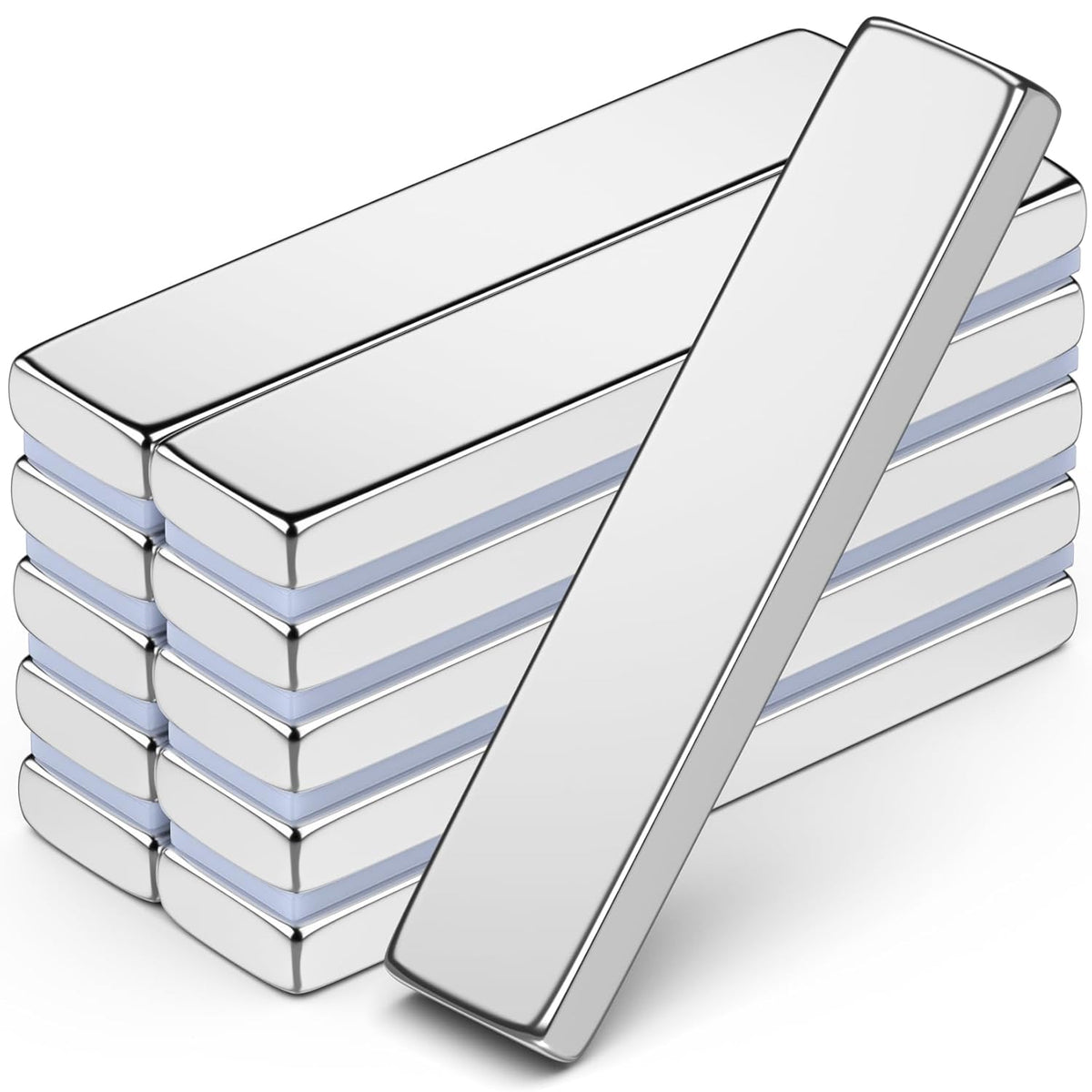 Strong Magnets with Adhesive Backing, 16 Pack 60x10x3mm, Heavy Duty | Neodymium bar magnets with a slim mounting profile; for garage storage, cabinet closures, shower doors and wall signs