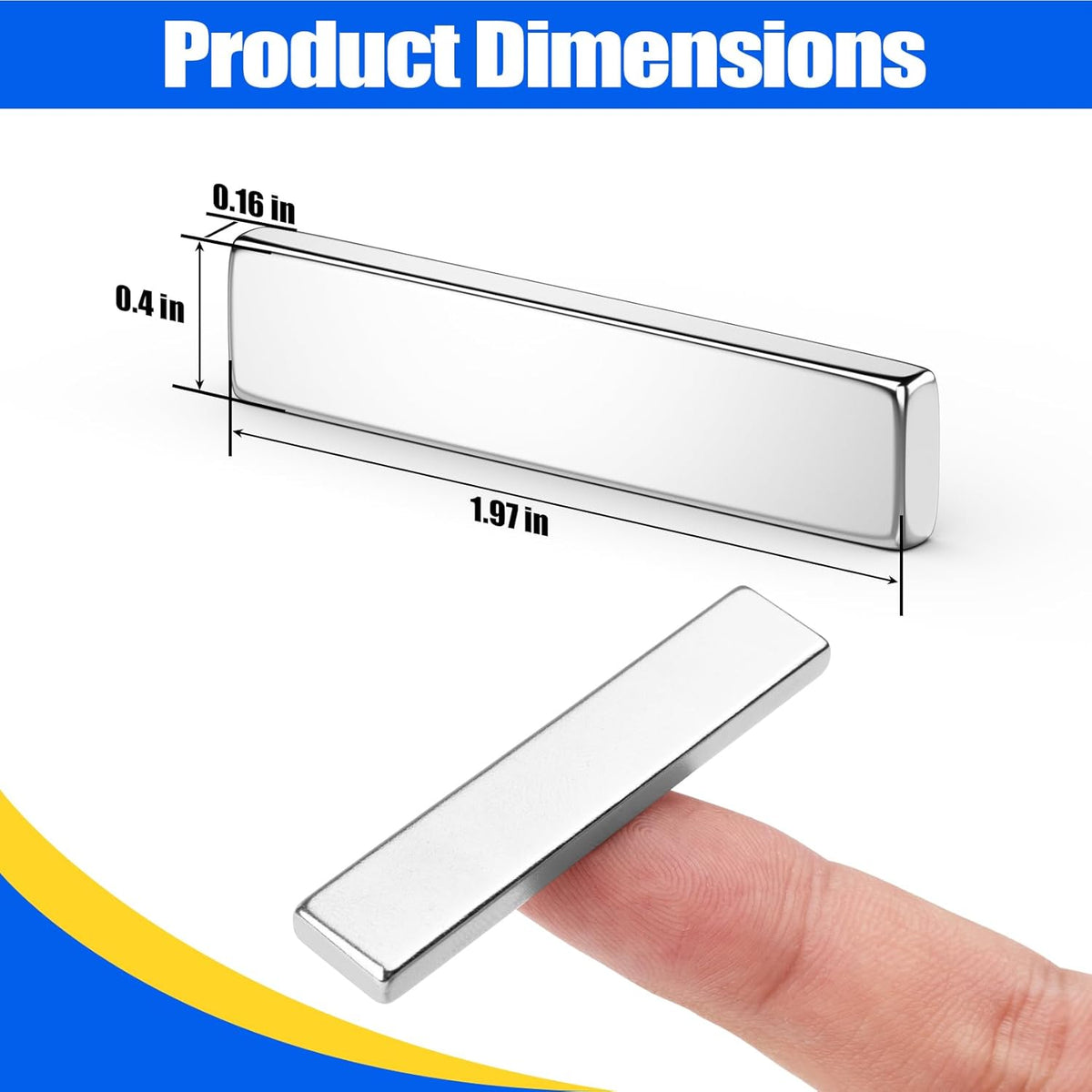 Strong Magnets with Adhesive Backing, 16 Pack 60x10x3mm, Heavy Duty | Neodymium bar magnets with a slim mounting profile; for garage storage, cabinet closures, shower doors and wall signs