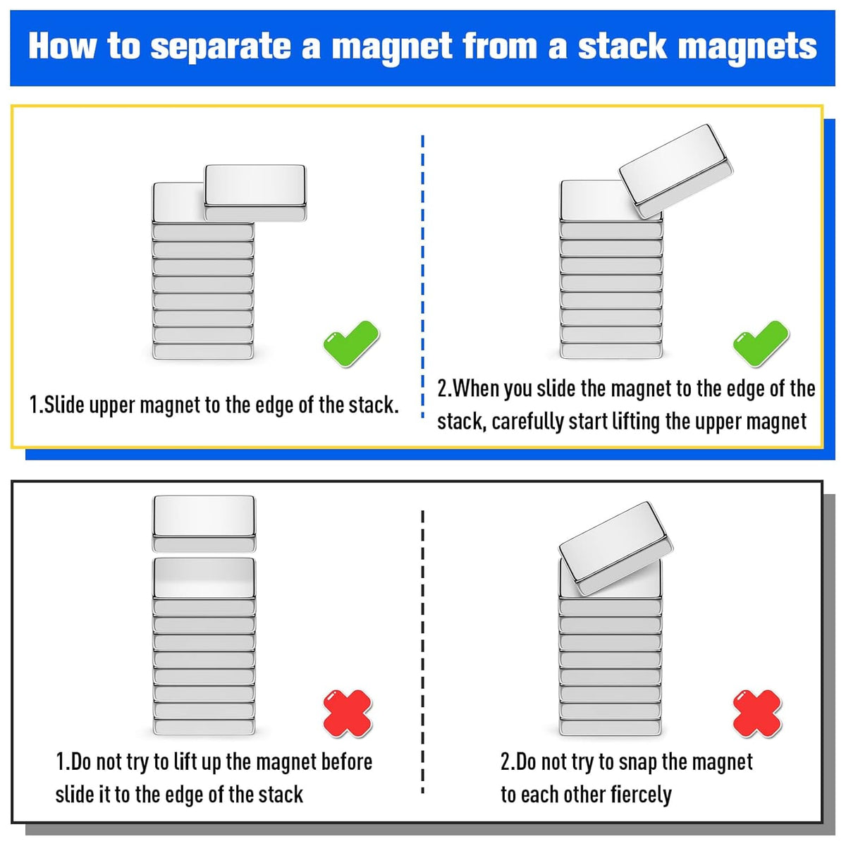 Strong Magnets with Adhesive Backing, 16 Pack 60x10x3mm, Heavy Duty | Neodymium bar magnets with a slim mounting profile; for garage storage, cabinet closures, shower doors and wall signs