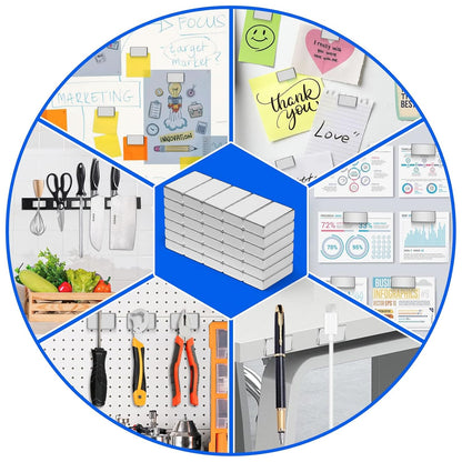 Strong Magnets with Adhesive Backing, 16 Pack 60x10x3mm, Heavy Duty | Neodymium bar magnets with a slim mounting profile; for garage storage, cabinet closures, shower doors and wall signs