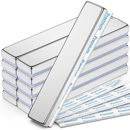 Strong Magnets with Adhesive Backing, 16 Pack 60x10x3mm, Heavy Duty | Neodymium bar magnets with a slim mounting profile; for garage storage, cabinet closures, shower doors and wall signs