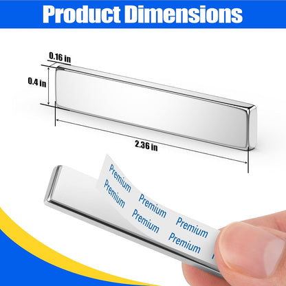 Strong Magnets with Adhesive Backing, 16 Pack 60x10x3mm, Heavy Duty | Neodymium bar magnets with a slim mounting profile; for garage storage, cabinet closures, shower doors and wall signs