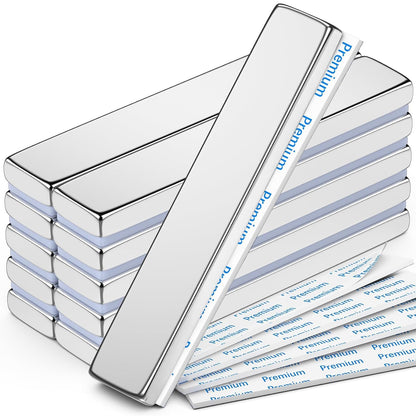 Strong Magnets with Adhesive Backing, 16 Pack 60x10x3mm, Heavy Duty | Neodymium bar magnets with a slim mounting profile; for garage storage, cabinet closures, shower doors and wall signs