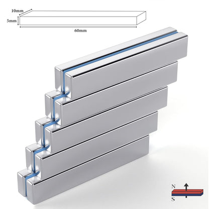 Strong Magnets with Adhesive Backing, 16 Pack 60x10x3mm, Heavy Duty | Neodymium bar magnets with a slim mounting profile; for garage storage, cabinet closures, shower doors and wall signs
