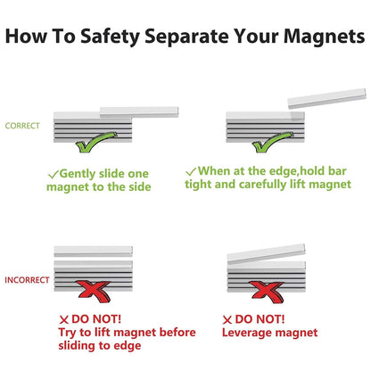 Strong Magnets with Adhesive Backing, 16 Pack 60x10x3mm, Heavy Duty | Neodymium bar magnets with a slim mounting profile; for garage storage, cabinet closures, shower doors and wall signs