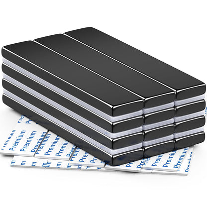 Strong Magnets with Adhesive Backing, 16 Pack 60x10x3mm, Heavy Duty | Neodymium bar magnets with a slim mounting profile; for garage storage, cabinet closures, shower doors and wall signs
