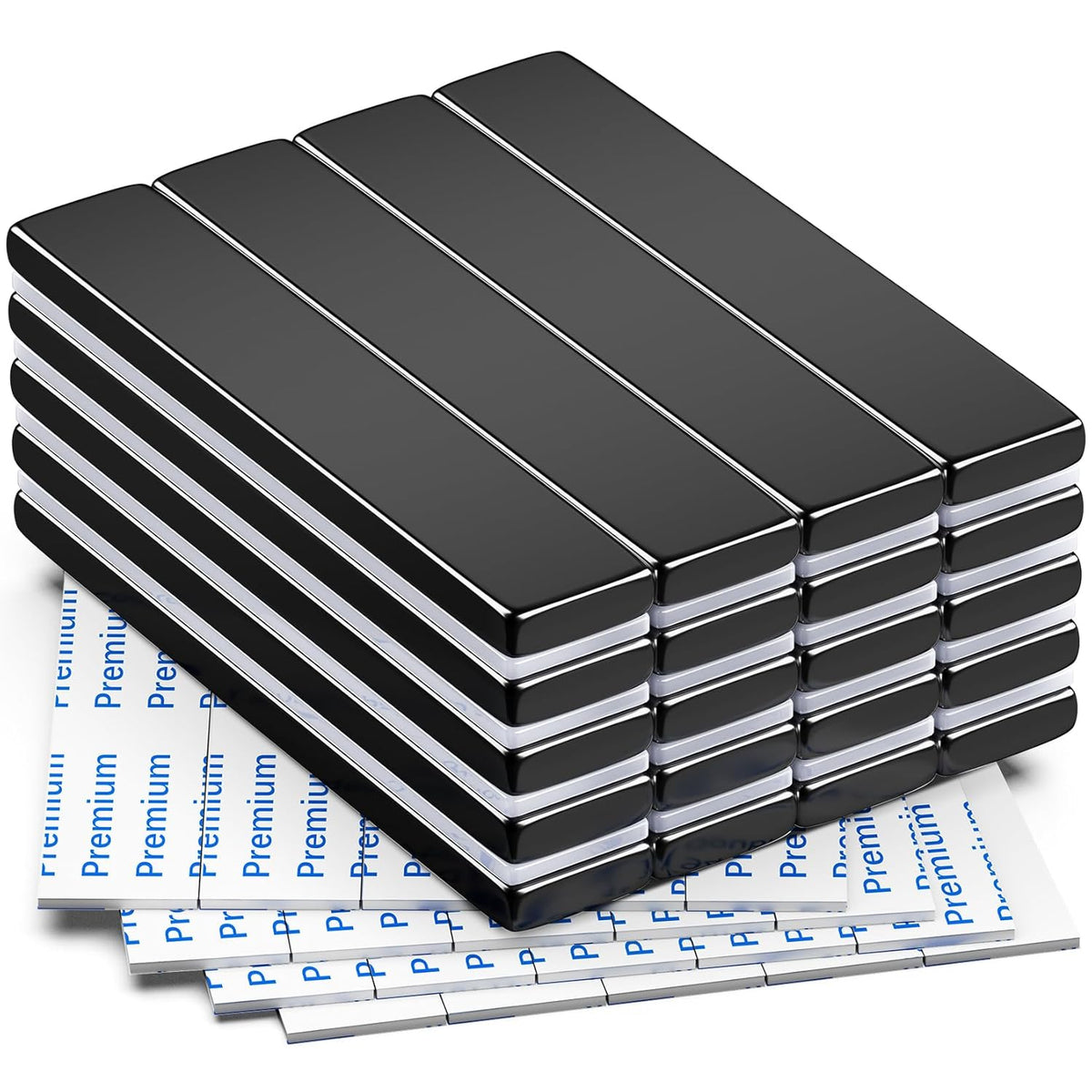 Strong Magnets with Adhesive Backing, 16 Pack 60x10x3mm, Heavy Duty | Neodymium bar magnets with a slim mounting profile; for garage storage, cabinet closures, shower doors and wall signs