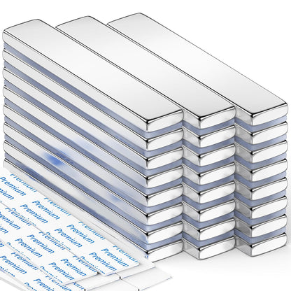Strong Magnets with Adhesive Backing, 16 Pack 60x10x3mm, Heavy Duty | Neodymium bar magnets with a slim mounting profile; for garage storage, cabinet closures, shower doors and wall signs
