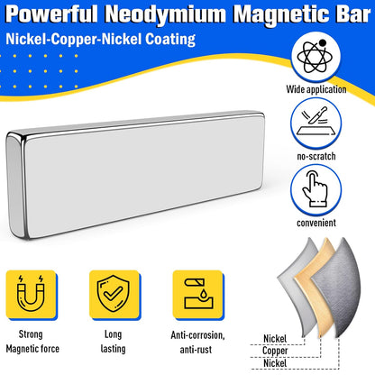 Strong Magnets with Adhesive Backing, 16 Pack 60x10x3mm, Heavy Duty | Neodymium bar magnets with a slim mounting profile; for garage storage, cabinet closures, shower doors and wall signs