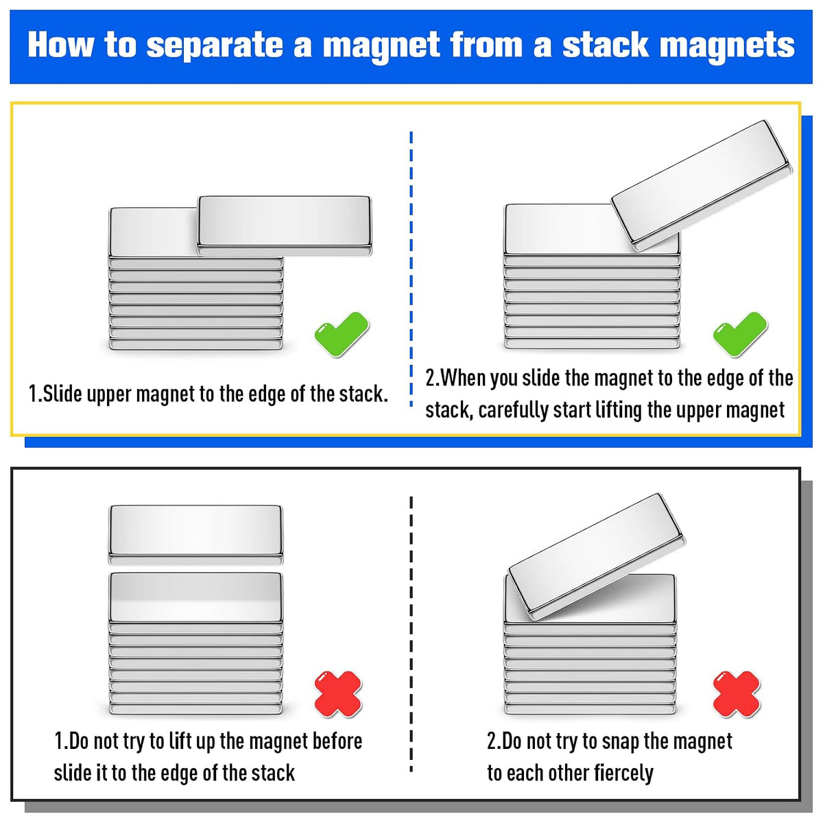 Strong Magnets with Adhesive Backing, 16 Pack 60x10x3mm, Heavy Duty | Neodymium bar magnets with a slim mounting profile; for garage storage, cabinet closures, shower doors and wall signs