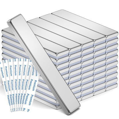 Strong Magnets with Adhesive Backing, 16 Pack 60x10x3mm, Heavy Duty | Neodymium bar magnets with a slim mounting profile; for garage storage, cabinet closures, shower doors and wall signs
