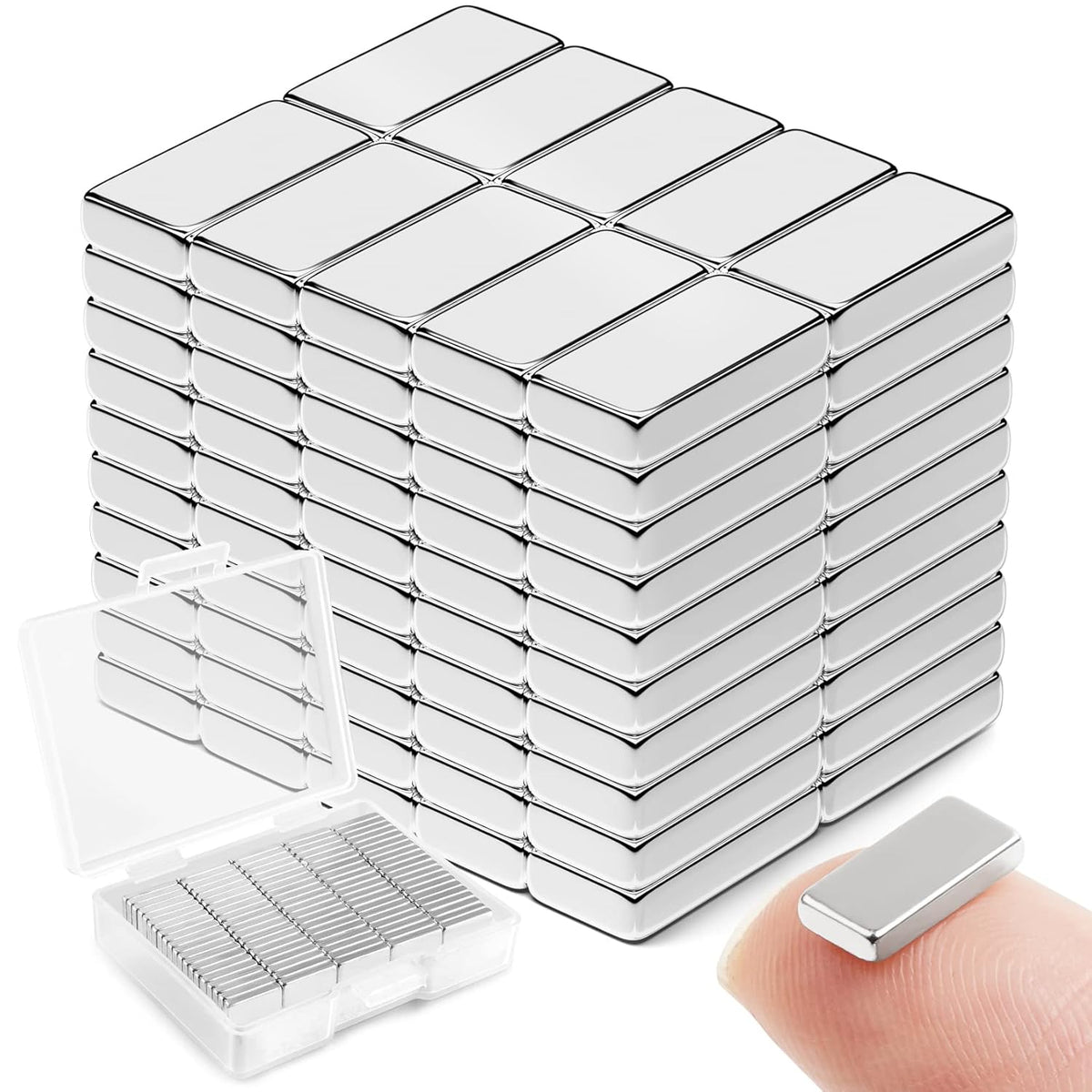 Strong Magnets with Adhesive Backing, 16 Pack 60x10x3mm, Heavy Duty | Neodymium bar magnets with a slim mounting profile; for garage storage, cabinet closures, shower doors and wall signs
