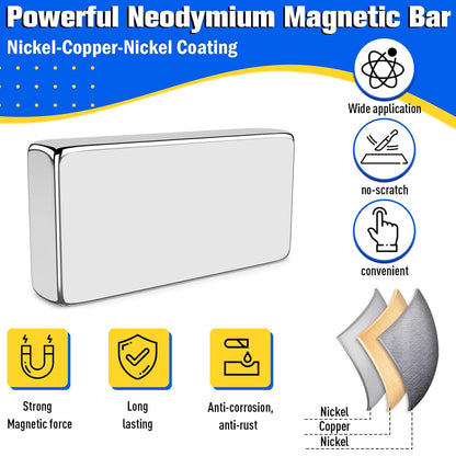 Strong Magnets with Adhesive Backing, 16 Pack 60x10x3mm, Heavy Duty | Neodymium bar magnets with a slim mounting profile; for garage storage, cabinet closures, shower doors and wall signs