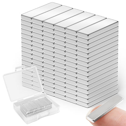 Strong Magnets with Adhesive Backing, 16 Pack 60x10x3mm, Heavy Duty | Neodymium bar magnets with a slim mounting profile; for garage storage, cabinet closures, shower doors and wall signs