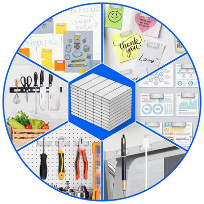 Strong Magnets with Adhesive Backing, 16 Pack 60x10x3mm, Heavy Duty | Neodymium bar magnets with a slim mounting profile; for garage storage, cabinet closures, shower doors and wall signs
