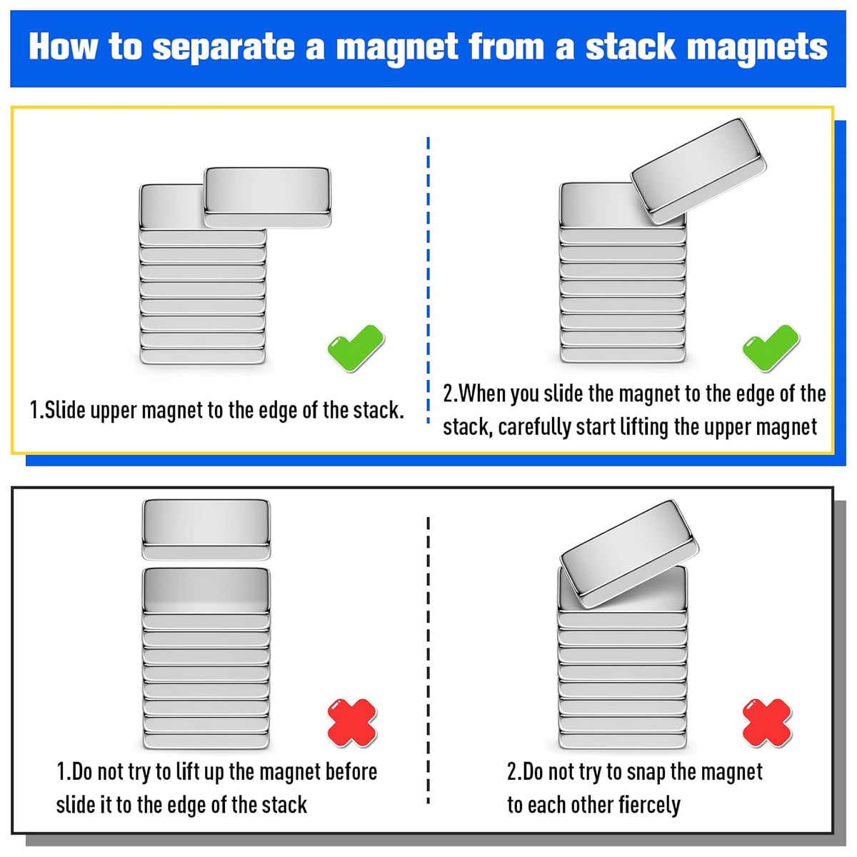 Strong Magnets with Adhesive Backing, 16 Pack 60x10x3mm, Heavy Duty | Neodymium bar magnets with a slim mounting profile; for garage storage, cabinet closures, shower doors and wall signs