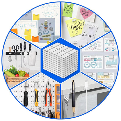 Strong Magnets with Adhesive Backing, 16 Pack 60x10x3mm, Heavy Duty | Neodymium bar magnets with a slim mounting profile; for garage storage, cabinet closures, shower doors and wall signs